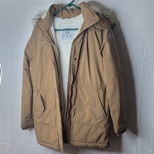 Abercrombie Kids Brand Tan Parka with Faux Fur Hood